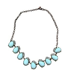 J. Crew Angelica Pale Blue Teardrop Statement Necklace Rhinestone‎ Copper Tone